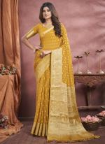 Pure Georgette Yellow Festival Wear Weaving Saree